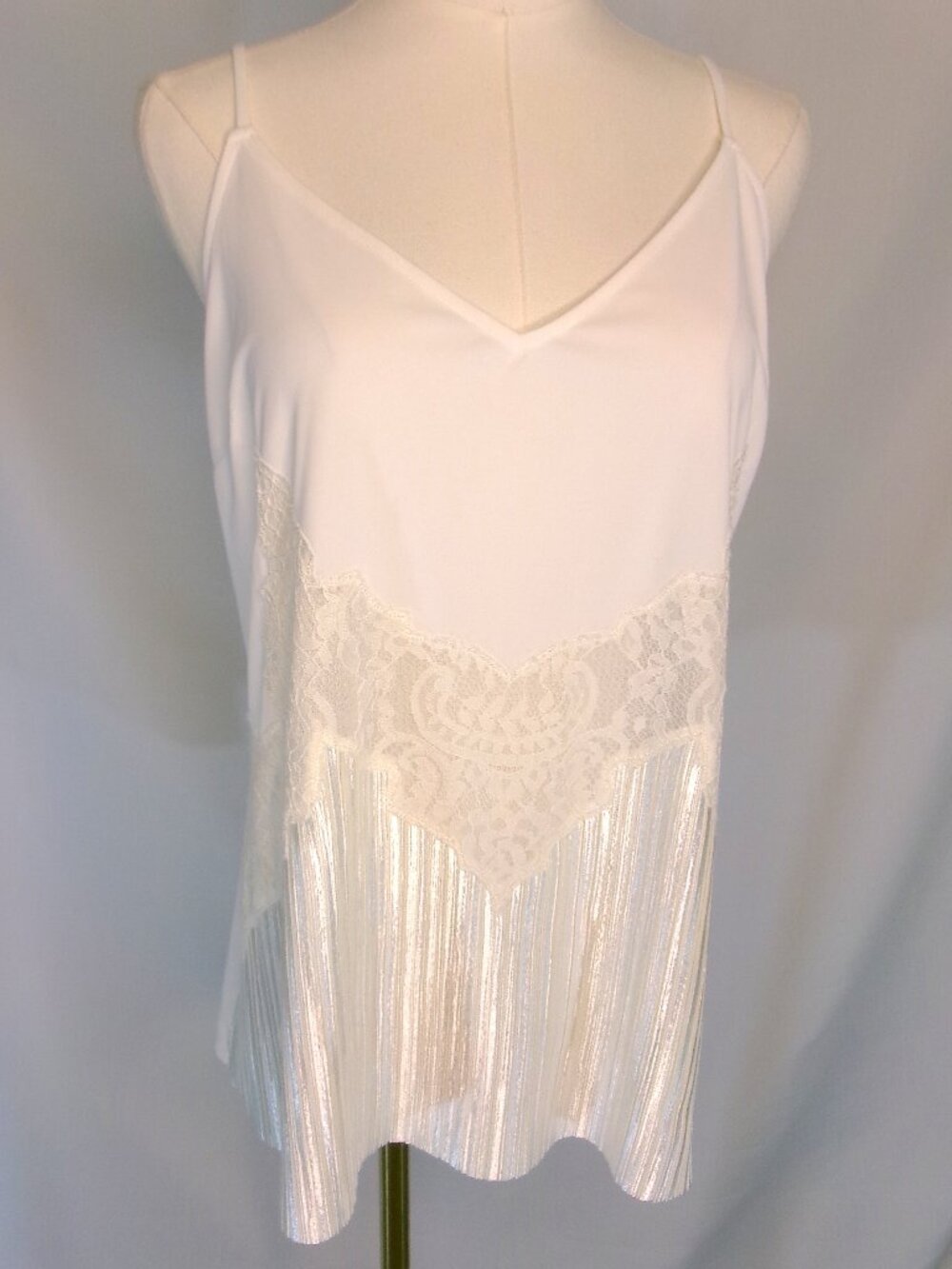 NWT Express White Lace Fringe Cami XL Boho Festival Western Tank Top